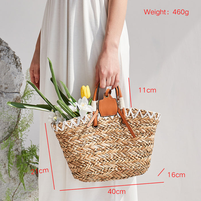 FinebagStudio Handwoven Womens Straw Tote Bags Summer Top Handle Handbag