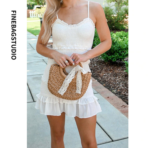 FinebagStudio Women Straw Tote Bag Woven Summer Beach Crossbody Bag - finebagstudios