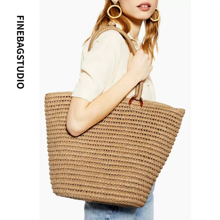 FinebagStudio Large Straw Tote Bag Woven Summer Beach Bag — finebagstudios