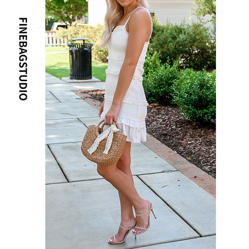 FinebagStudio Women Straw Tote Bag Woven Summer Beach Crossbody Bag - finebagstudios