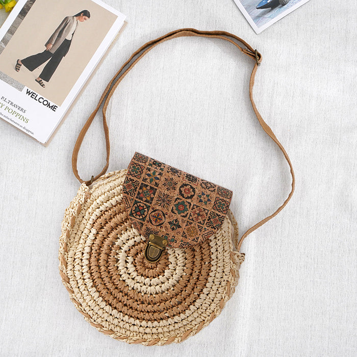 FinebagStudio Large Straw Shoulder Bag Women Weave Round Summer Beach Tote - finebagstudios