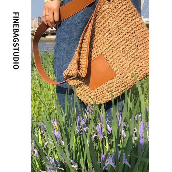 FinebagStudio Large Straw Shoulder Bag Woven Summer Beach Bag - finebagstudios