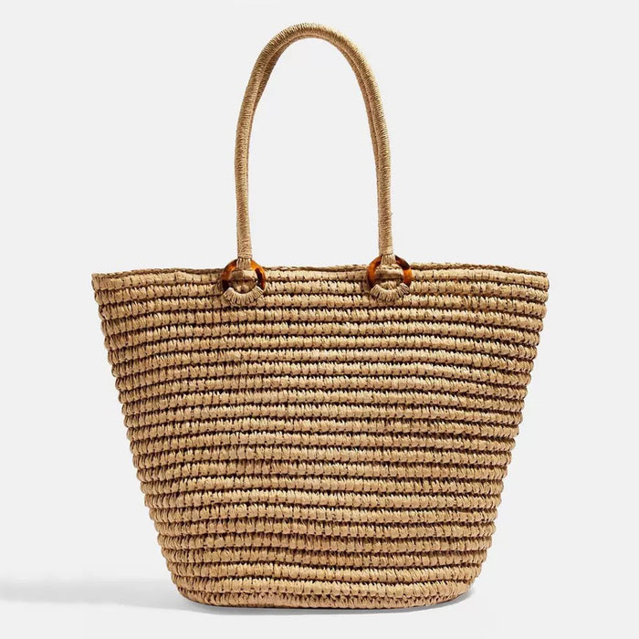 FinebagStudio Large Straw Tote Bag Woven Summer Beach Bag - finebagstudios