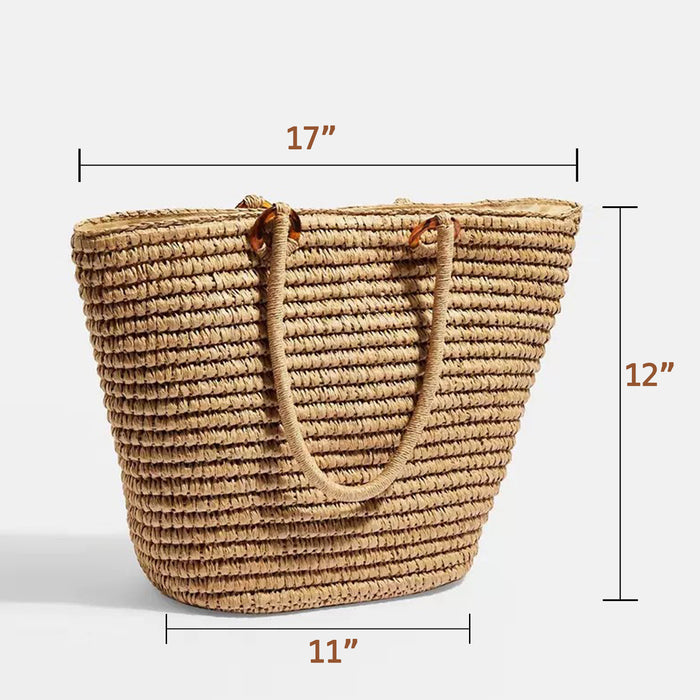 FinebagStudio Large Straw Tote Bag Woven Summer Beach Bag - finebagstudios