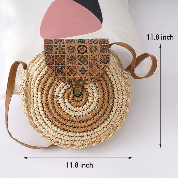 FinebagStudio Large Straw Shoulder Bag Women Weave Round Summer Beach Tote
