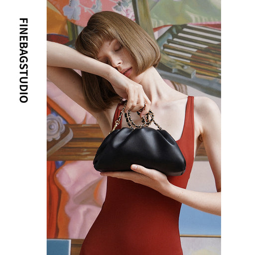 FinebagStudio Ruched Clutch Leather Crossbody Bags - finebagstudios