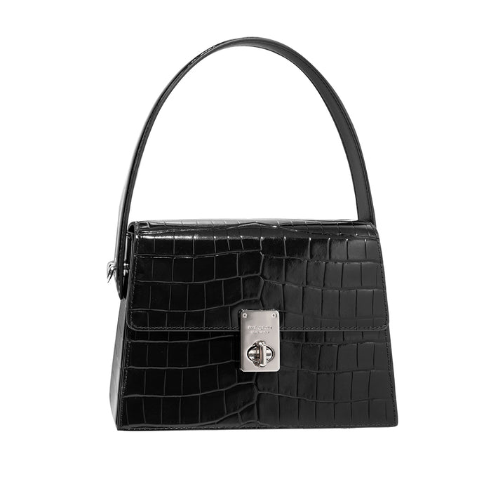 FinebagStudio Black Leather Tote Bag Crossbody Handbag with Chain