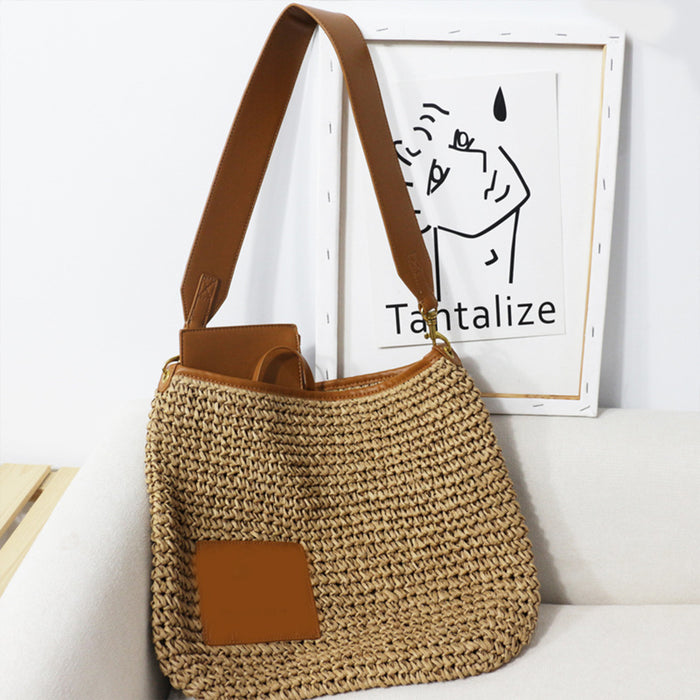 FinebagStudio Large Straw Shoulder Bag Woven Summer Beach Bag - finebagstudios
