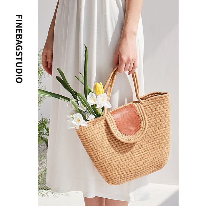 FinebagStudio Women Large Straw Summer Beach Bag Woven Tote Bag